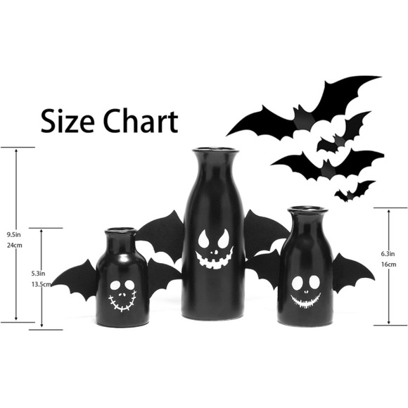 NIB Halloween 3-piece Ceramic Ghost Face Bat Wings Vase - Picture 8 of 9